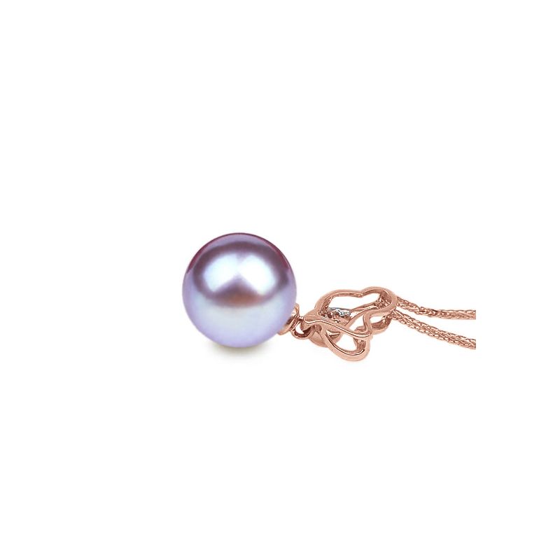Pendentif jeune pousse printanière - Or rose et perle - 7 diamants - 10