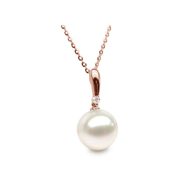 Pendentif Hainan - Tige or rose, diamant demi clos - Perle blanche - 1