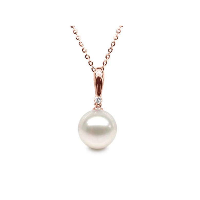 Pendentif Hainan - Tige or rose, diamant demi clos - Perle blanche - 2