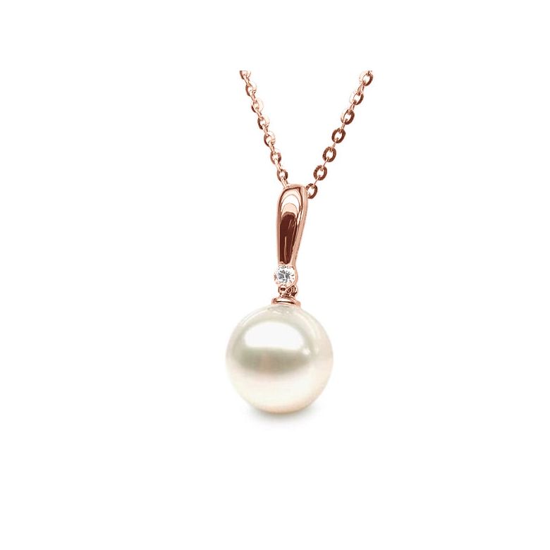 Pendentif Hainan - Tige or rose, diamant demi clos - Perle blanche - 4