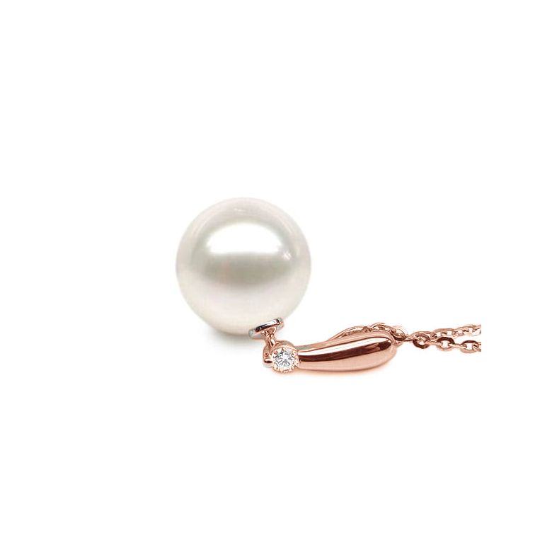 Pendentif Hainan - Tige or rose, diamant demi clos - Perle blanche - 6