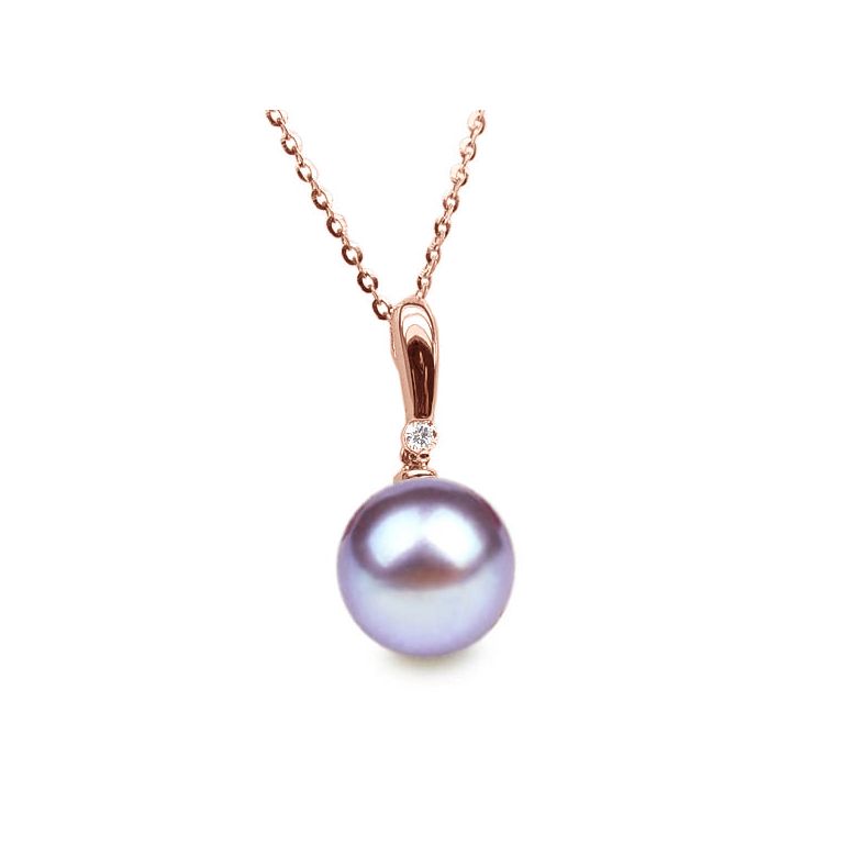 Pendentif Hainan - Tige or rose, diamant demi clos - Perle blanche - 10