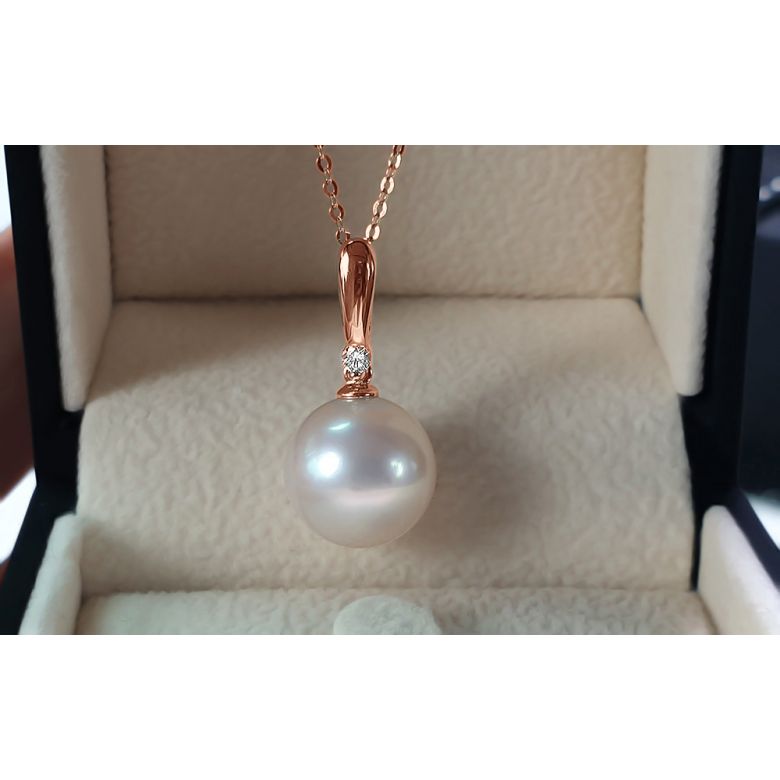 Pendentif Hainan - Tige or rose, diamant demi clos - Perle blanche - 12