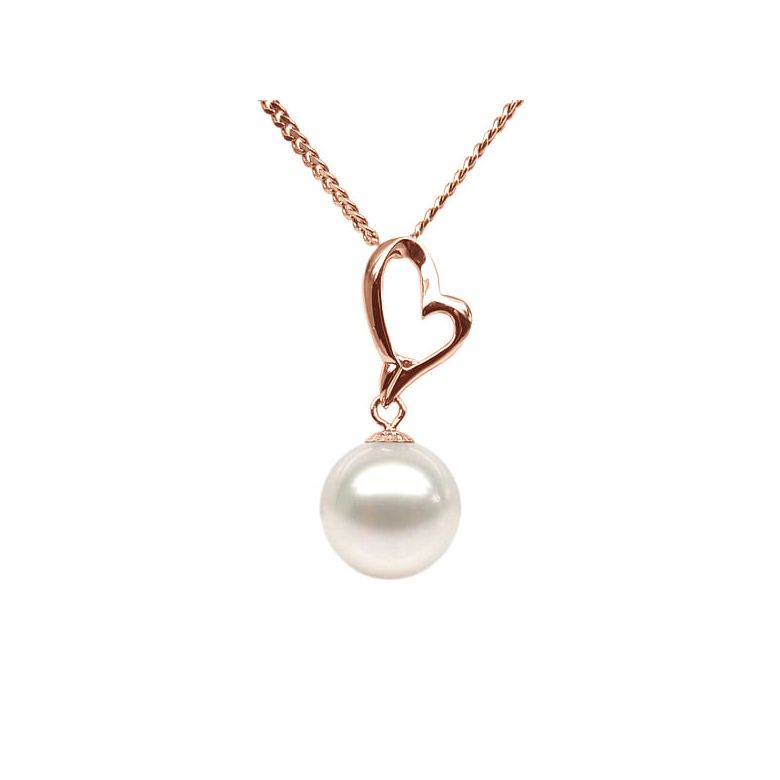 Pendentif cœur de Cupidon or rose - Perle d'eau douce blanche - 1