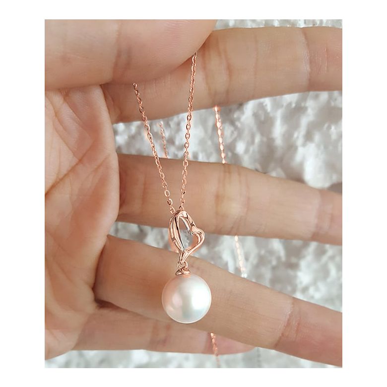 Pendentif cœur de Cupidon or rose - Perle d'eau douce blanche - 2