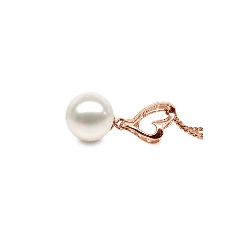 Pendentif cœur de Cupidon or rose - Perle d'eau douce blanche - 3