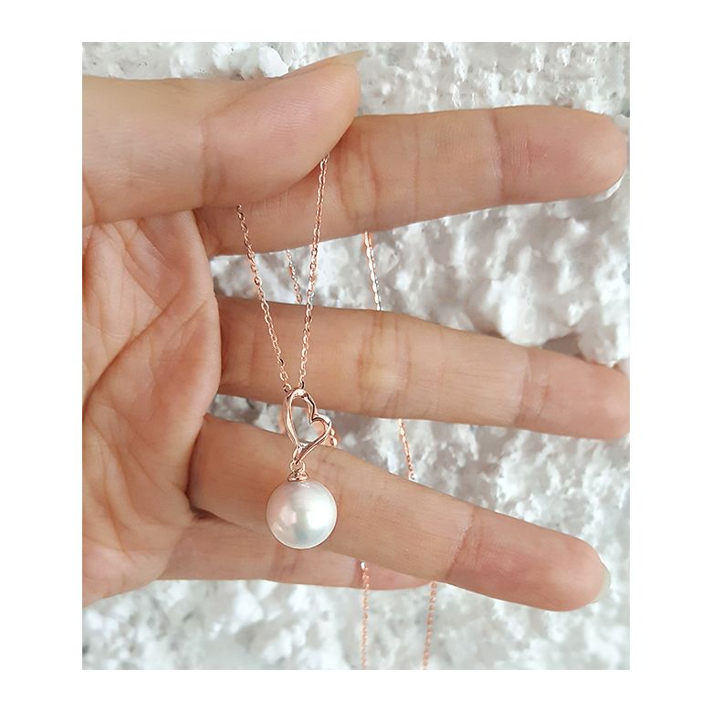Pendentif cœur de Cupidon or rose - Perle d'eau douce blanche - 4