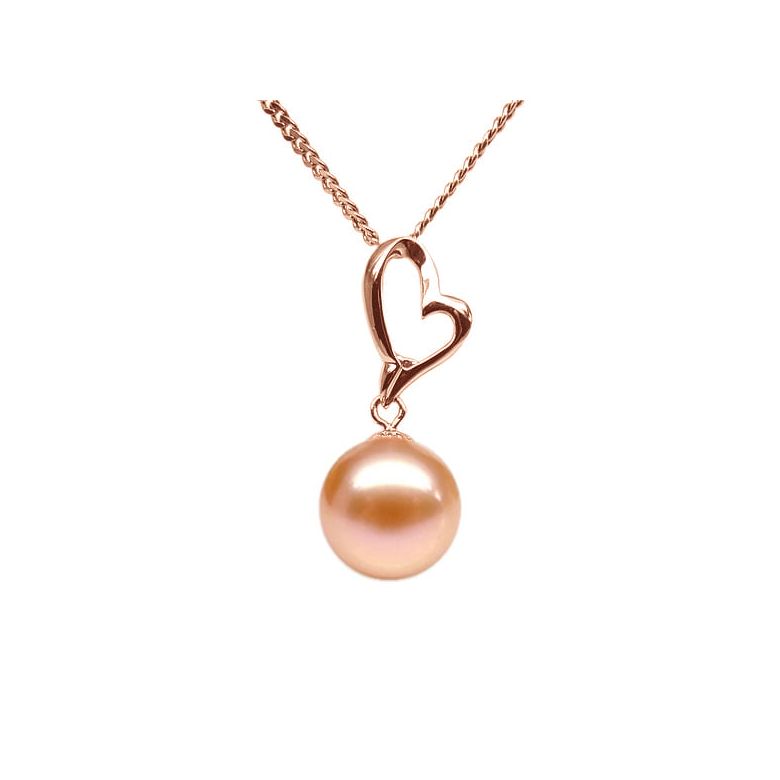 Pendentif cœur de Cupidon or rose - Perle d'eau douce blanche - 6