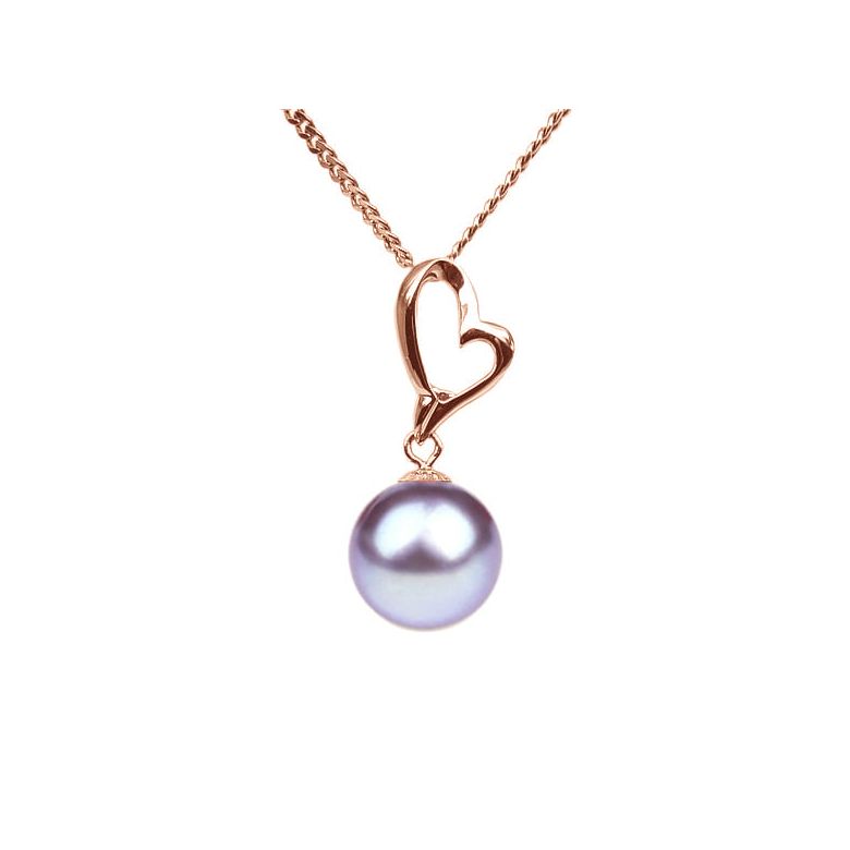 Pendentif cœur de Cupidon or rose - Perle d'eau douce blanche - 8