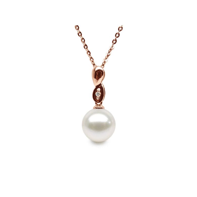 Pendentif bélière or rose entortilée - Perle chinoise et diamant - 1