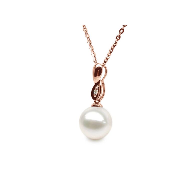Pendentif bélière or rose entortilée - Perle chinoise et diamant - 2