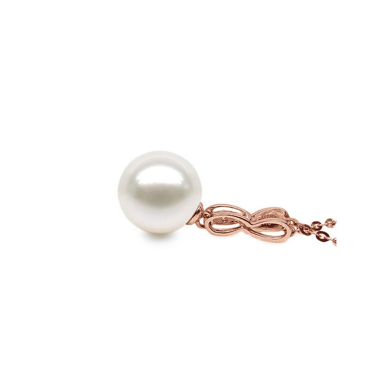 Pendentif bélière or rose entortilée - Perle chinoise et diamant - 5