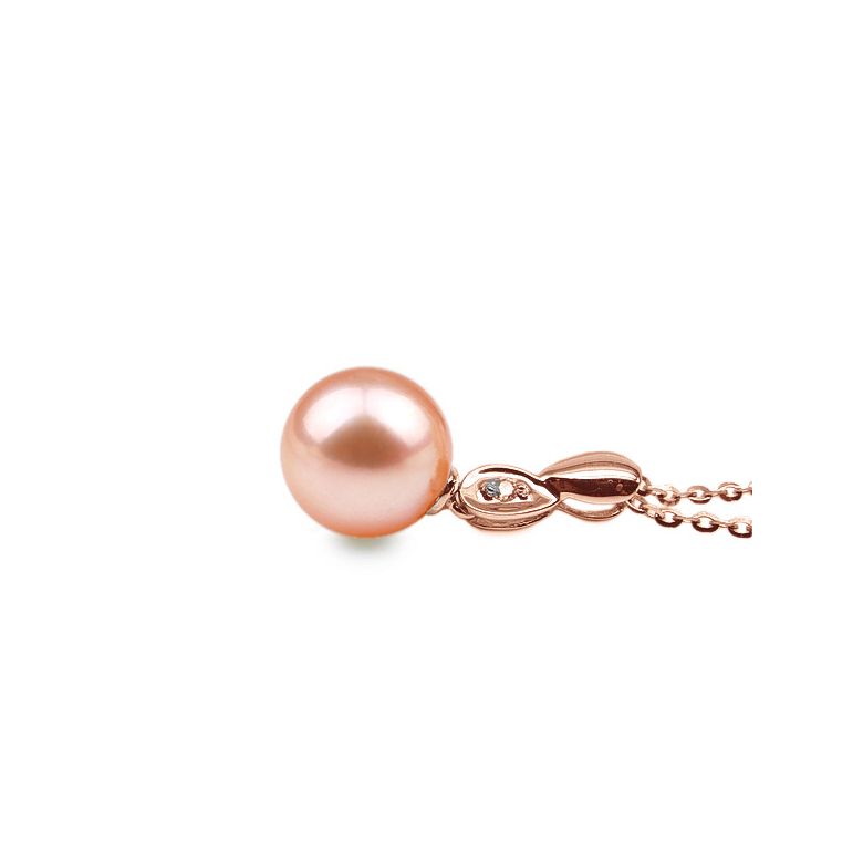 Pendentif bélière or rose entortilée - Perle chinoise et diamant - 6