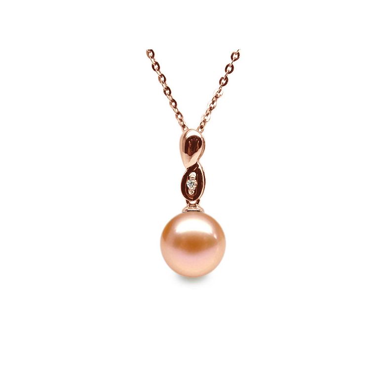 Pendentif bélière or rose entortilée - Perle chinoise et diamant - 7