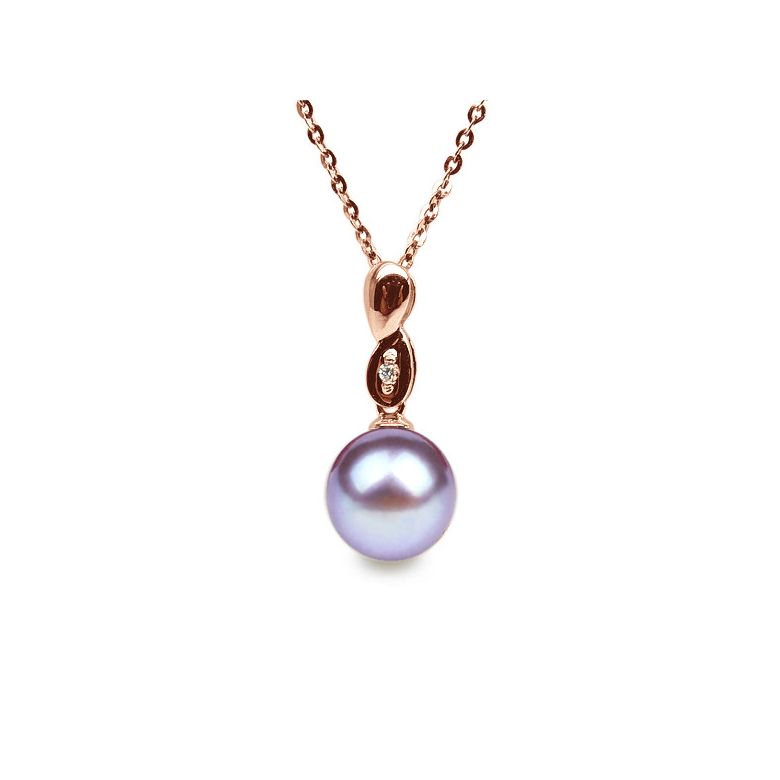 Pendentif bélière or rose entortilée - Perle chinoise et diamant - 9