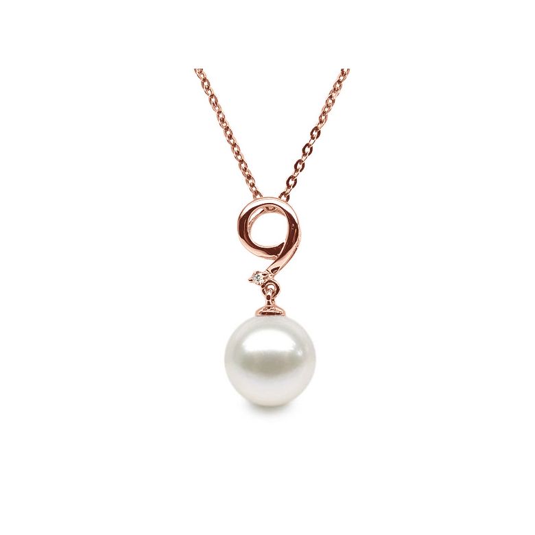 Pendentif chiffre 9 - Perle d'eau douce blanche - Or rose, diamant - 1