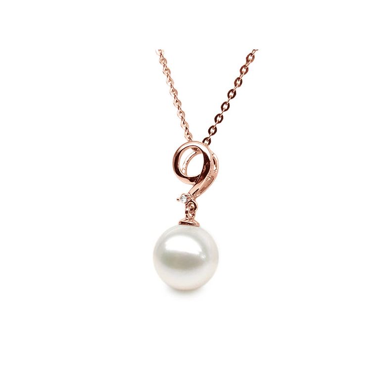 Pendentif chiffre 9 - Perle d'eau douce blanche - Or rose, diamant - 2