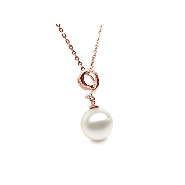 Pendentif chiffre 9 - Perle d'eau douce blanche - Or rose, diamant - 3