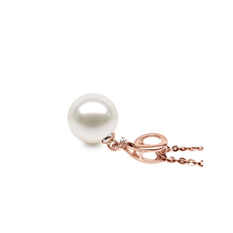 Pendentif chiffre 9 - Perle d'eau douce blanche - Or rose, diamant - 4