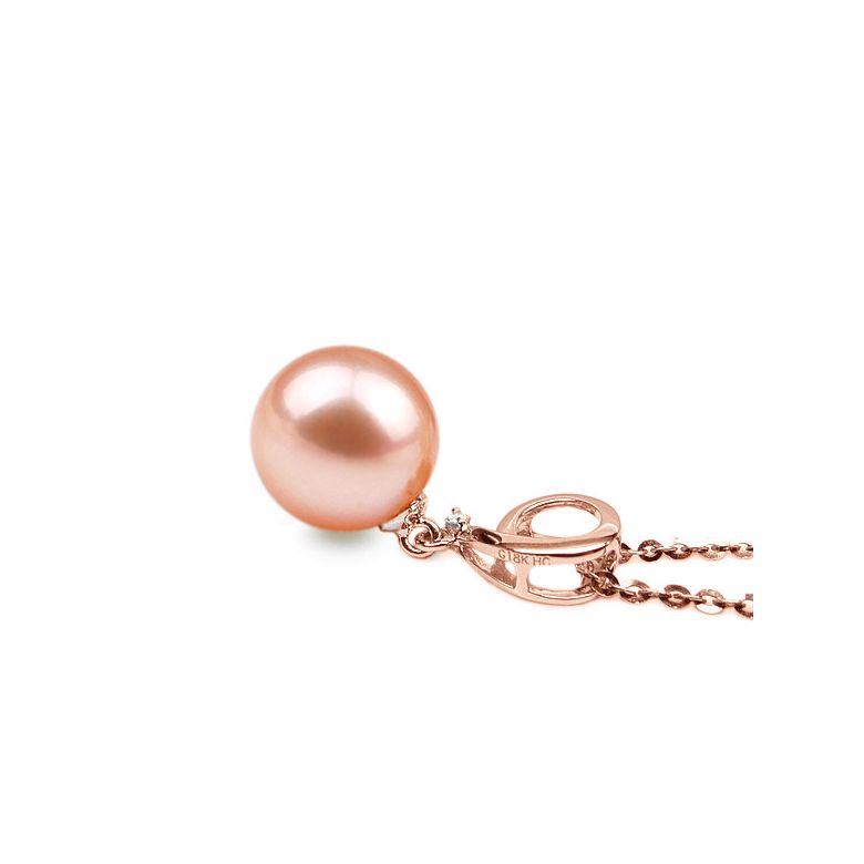 Pendentif chiffre 9 - Perle d'eau douce blanche - Or rose, diamant - 8