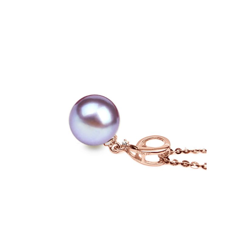 Pendentif chiffre 9 - Perle d'eau douce blanche - Or rose, diamant - 10