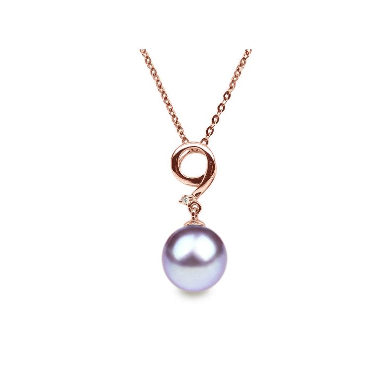 Pendentif chiffre 9 - Perle d'eau douce blanche - Or rose, diamant - 11