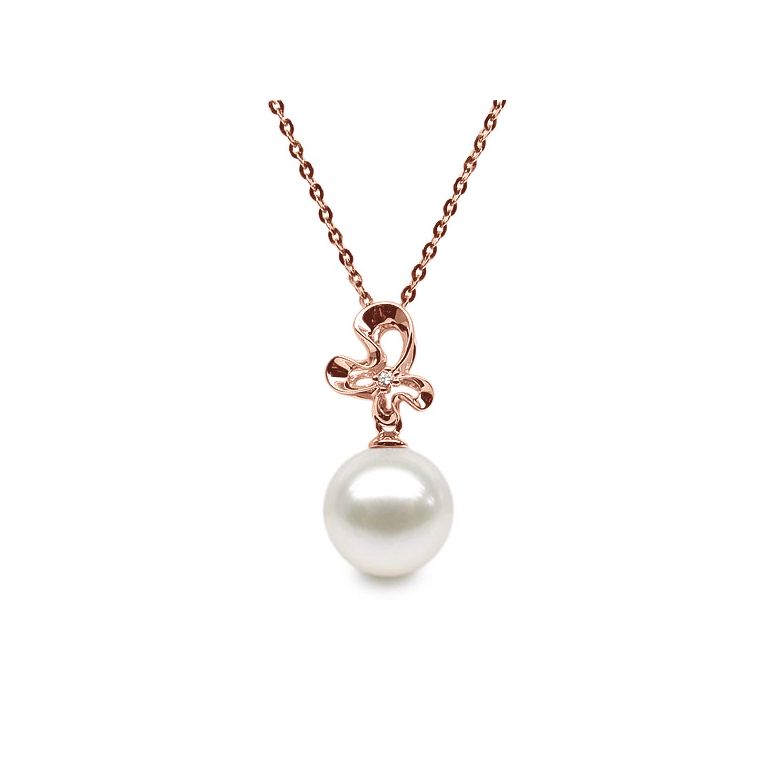 Pendentif perle fleur sauvage - 3 pétales en or rose - Diamant - 1