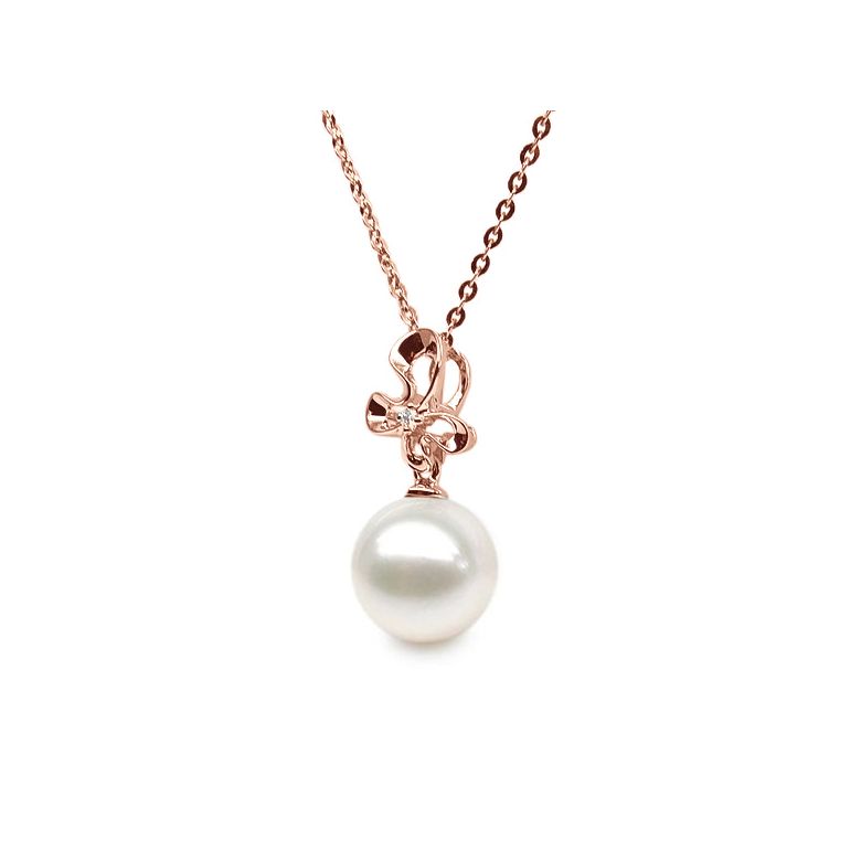 Pendentif perle fleur sauvage - 3 pétales en or rose - Diamant - 2