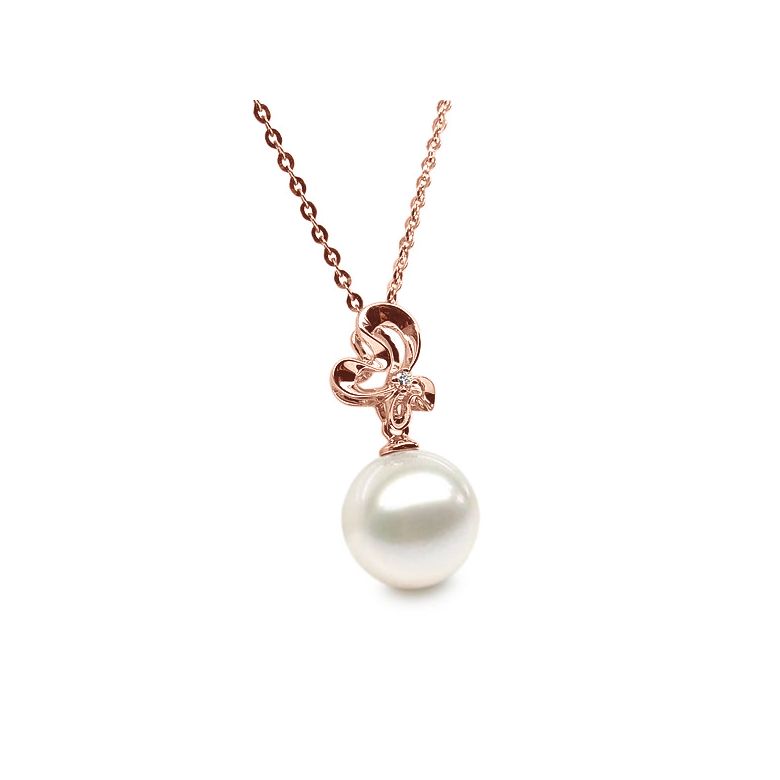 Pendentif perle fleur sauvage - 3 pétales en or rose - Diamant - 3