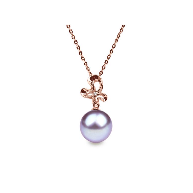 Pendentif perle fleur sauvage - 3 pétales en or rose - Diamant - 6