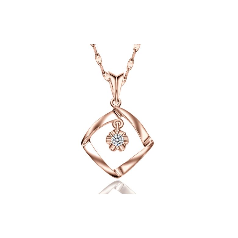 Pendentif diamant or rose carrelet incurvé - Diamant solitaire - 1