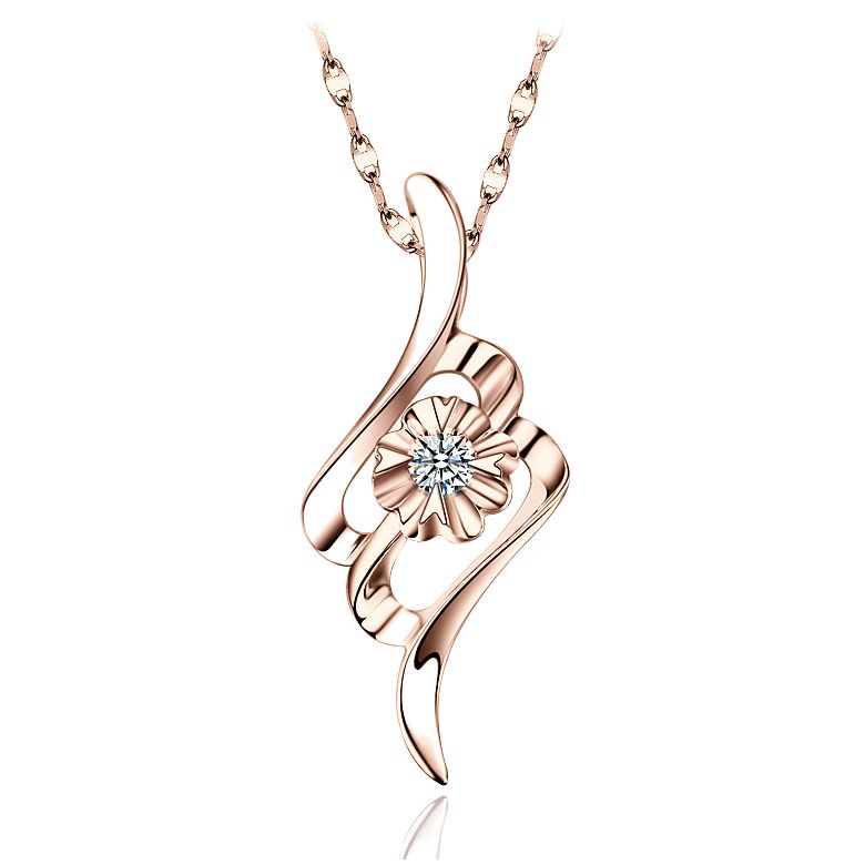 Pendentif byzantin - Fleur diamantée - Pendentif or rose - 1