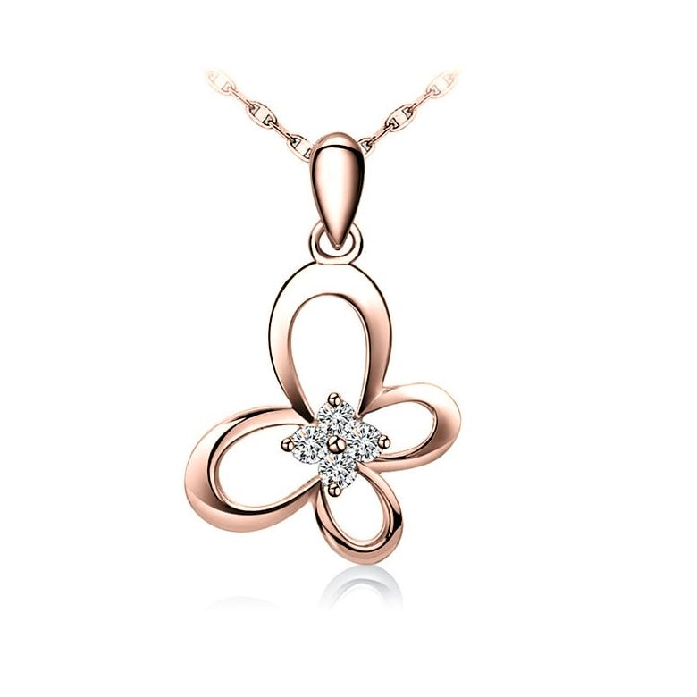 Pendentif fleur papillonnante - Or rose 18 carats - Diamants 0.08ct - 1