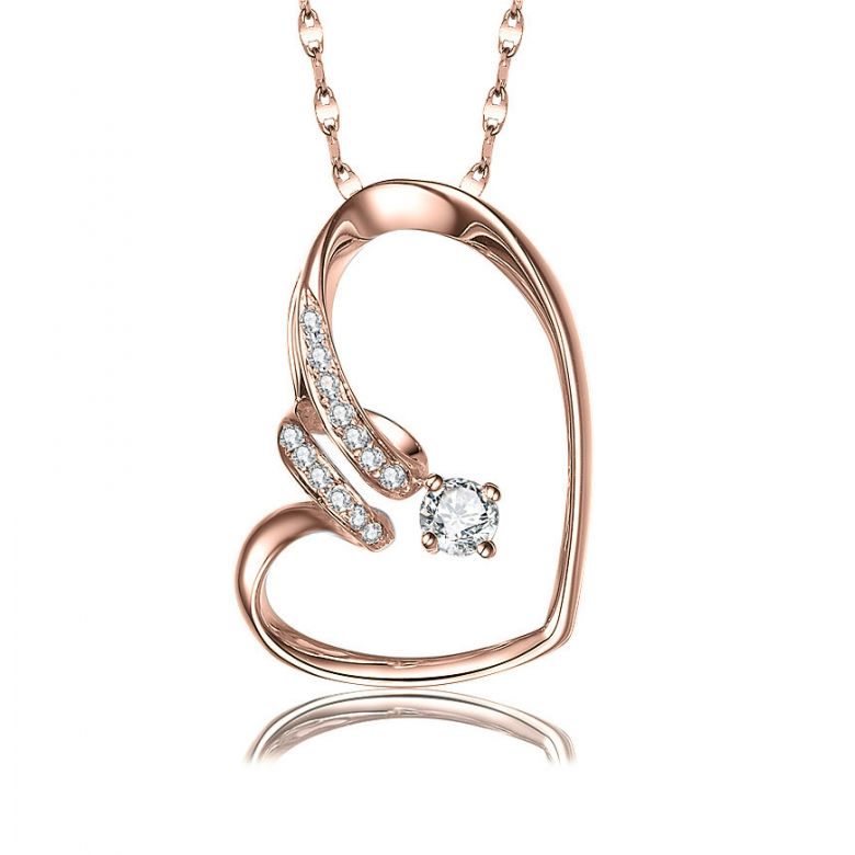 Pendentif coeur - Aile de papillon - Diamants, or rose - 1