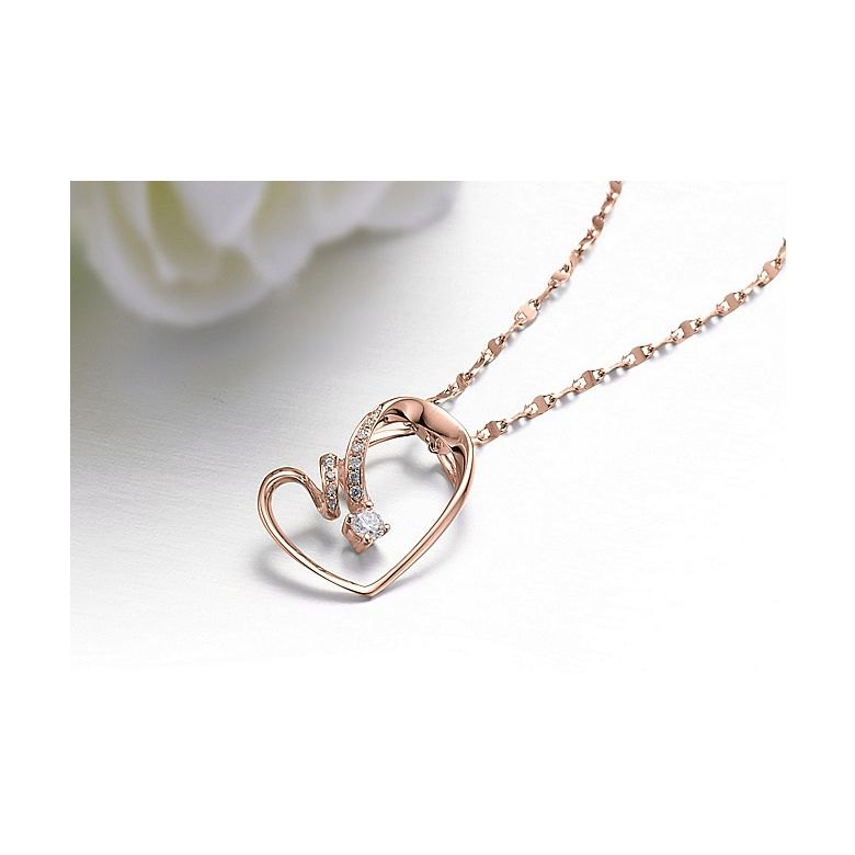 Pendentif coeur - Aile de papillon - Diamants, or rose - 2