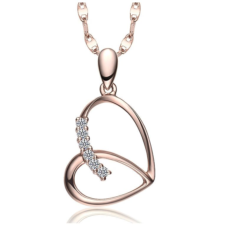 Pendentif coeur de papillon - Or rose, diamants - 1