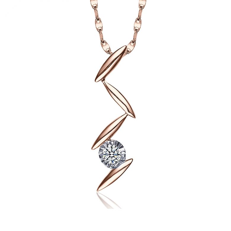 Pendentif diamant or rose - Pétales stylisés fleur de chrysanthème - 1