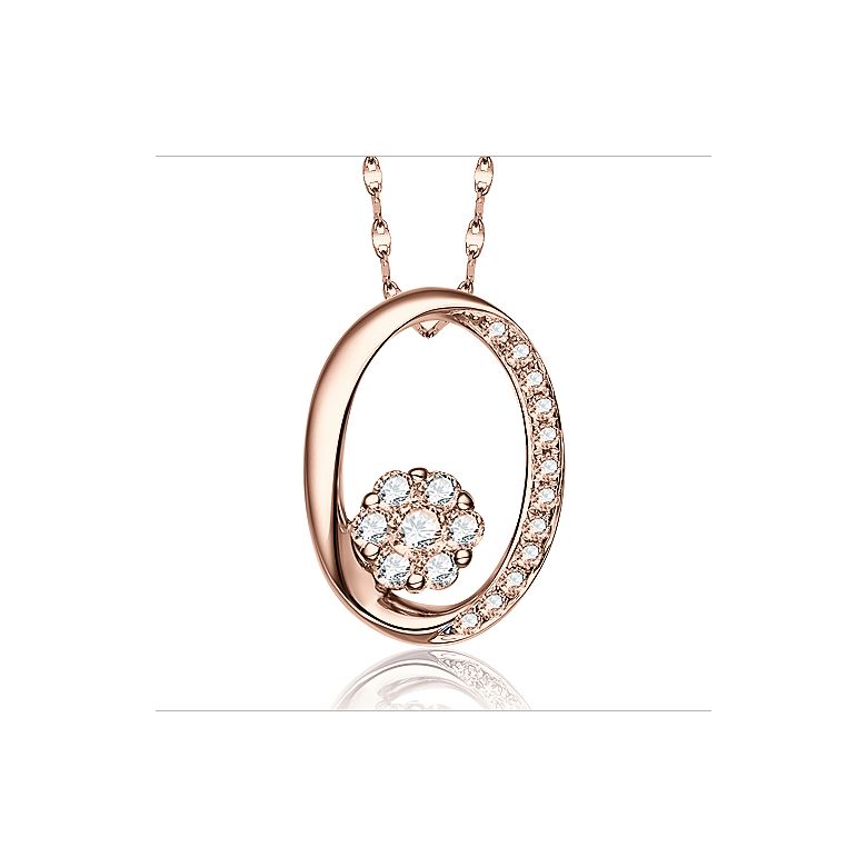 Pendentif O - Fleur préservée - Or rose, diamants 0.19ct - 1
