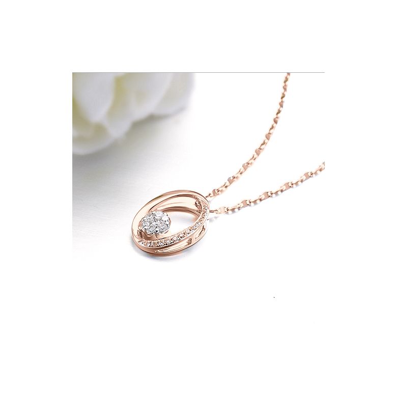 Pendentif O - Fleur préservée - Or rose, diamants 0.19ct - 2