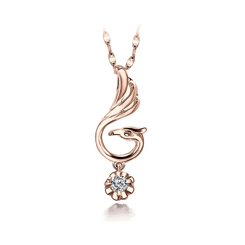 Pendentif cygne blanc - Solitaire diamant or rose - 1