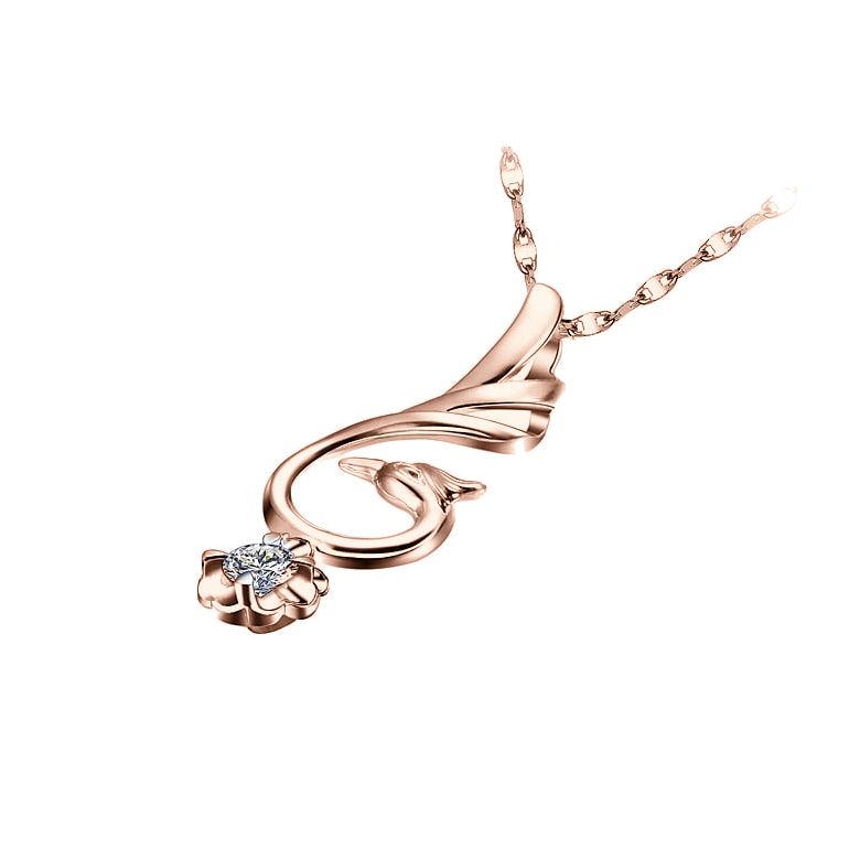Pendentif cygne blanc - Solitaire diamant or rose - 2
