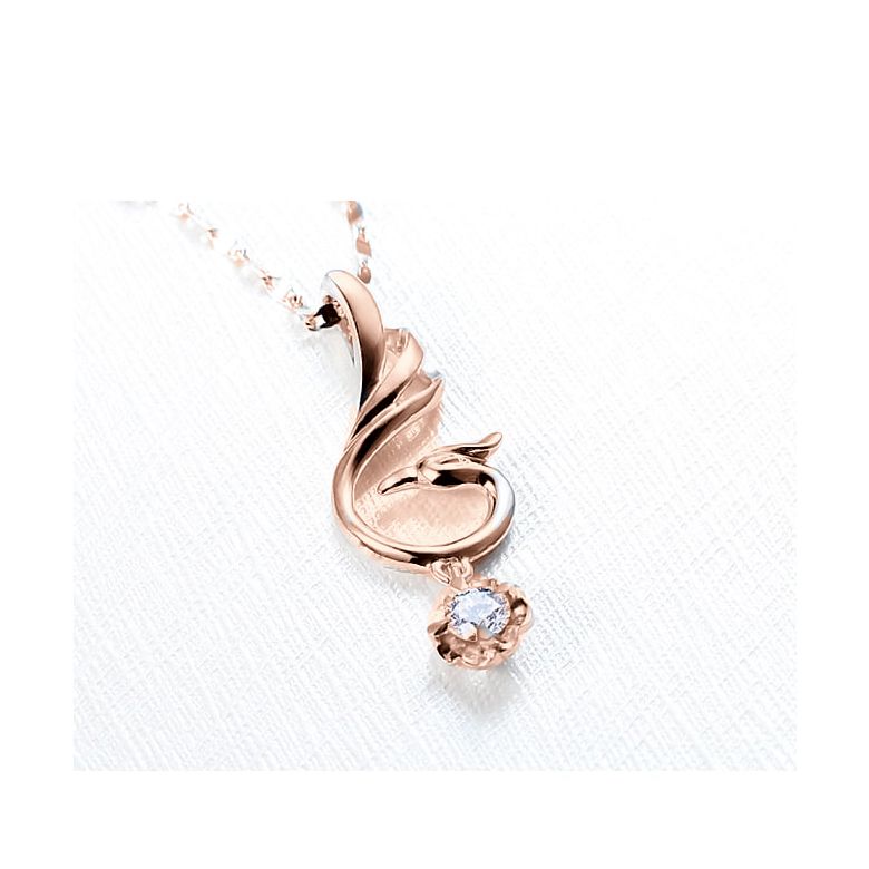 Pendentif cygne blanc - Solitaire diamant or rose - 3