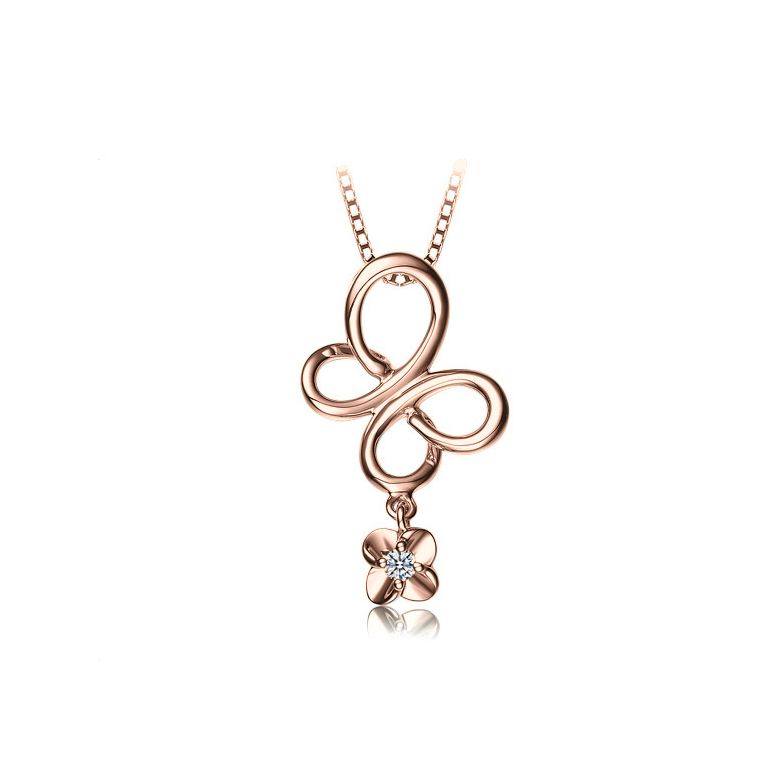 Pendentif diamant solitaire - Fleur papillonnante en or rose - 1
