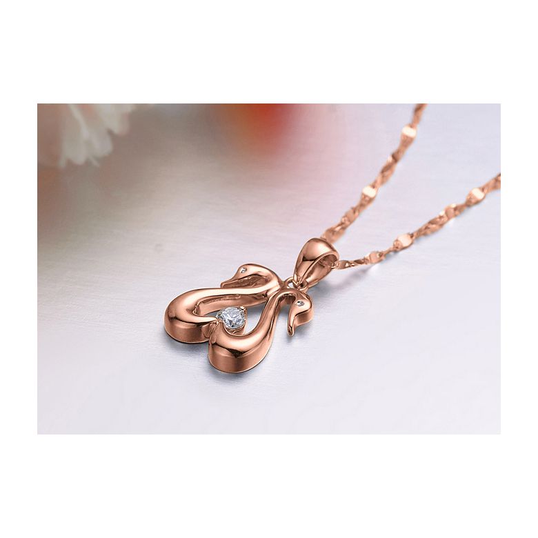 Pendentif couple de cygnes - Diamant 0.10ct, or rose - 2