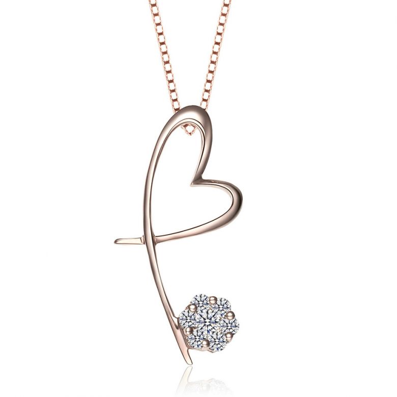 Pendentif coeur en papillon - Or rose et diamants 0.15ct - 1