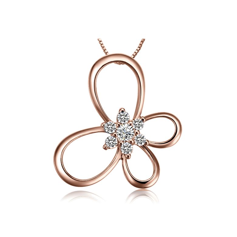 Pendentif fleur en papillon - Or rose 18 carats - Diamants 0.10ct - 1