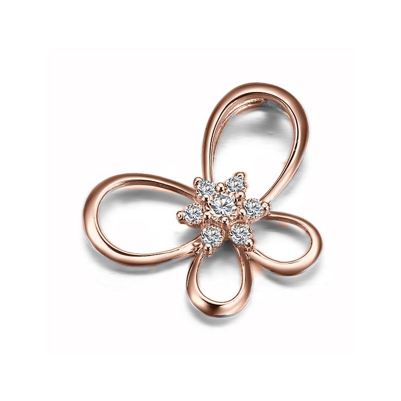 Pendentif fleur en papillon - Or rose 18 carats - Diamants 0.10ct - 2