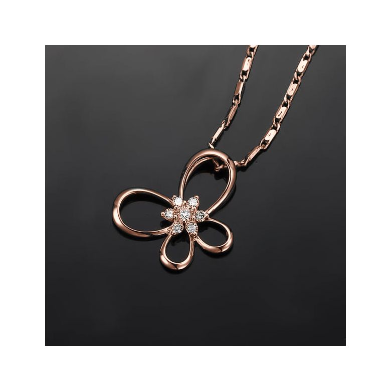 Pendentif fleur en papillon - Or rose 18 carats - Diamants 0.10ct - 3