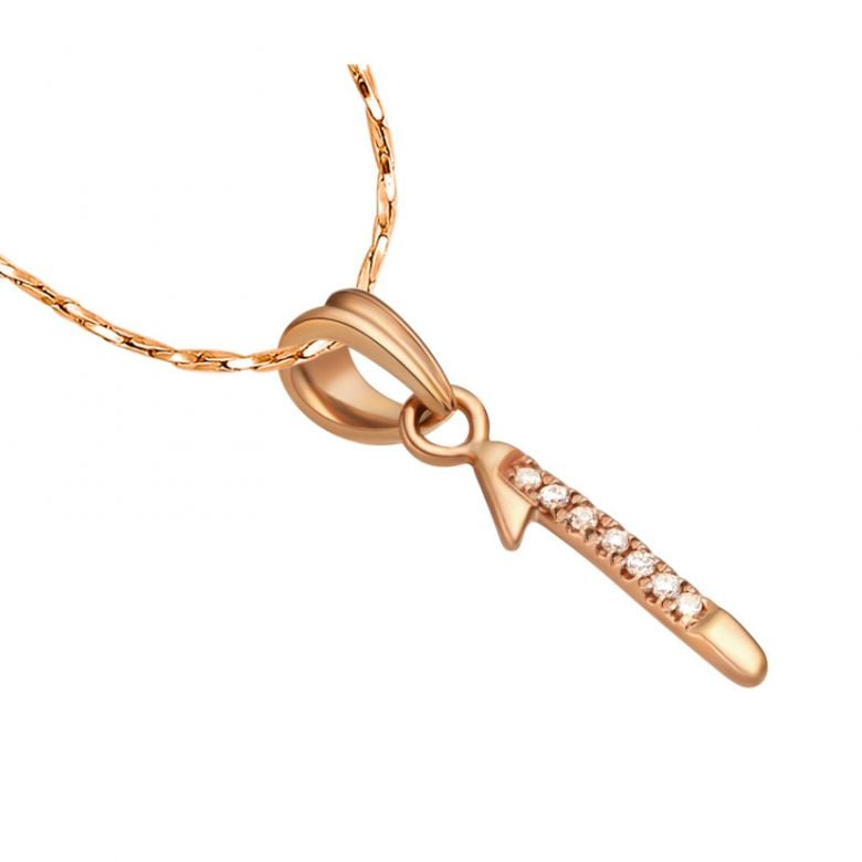 Pendentif chiffre 1 - Or rose 18cts - Diamants 0.035ct - 3