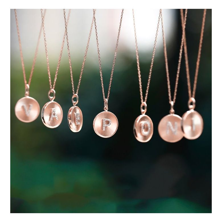 Pendentif Lettre de l'Alphabet - Vos initiales diamantées autour du cou or rose - 1